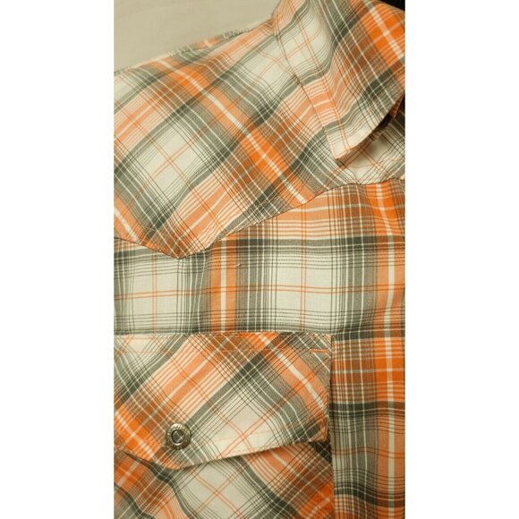 Magellan Fish Gear Mag Wick Mens Large Plaid Orange Metal Snap Vented Hike Shirt - Picture 4 of 12